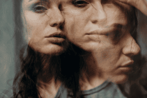 Visualization of a person thinking about the symptoms of bipolar disorder
