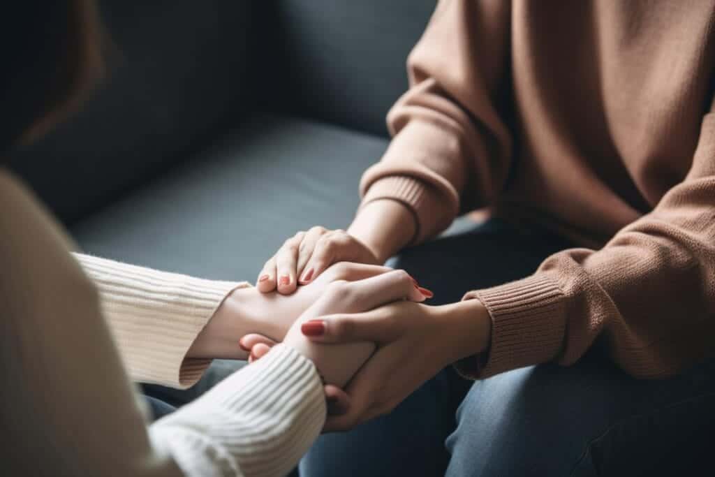 Hands of two people who are learning what happens at an alcohol detox center